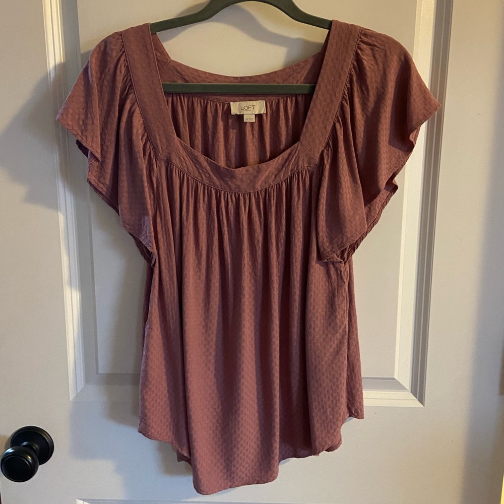 LOFT Mauve Smocked Flutter Sleeve Top